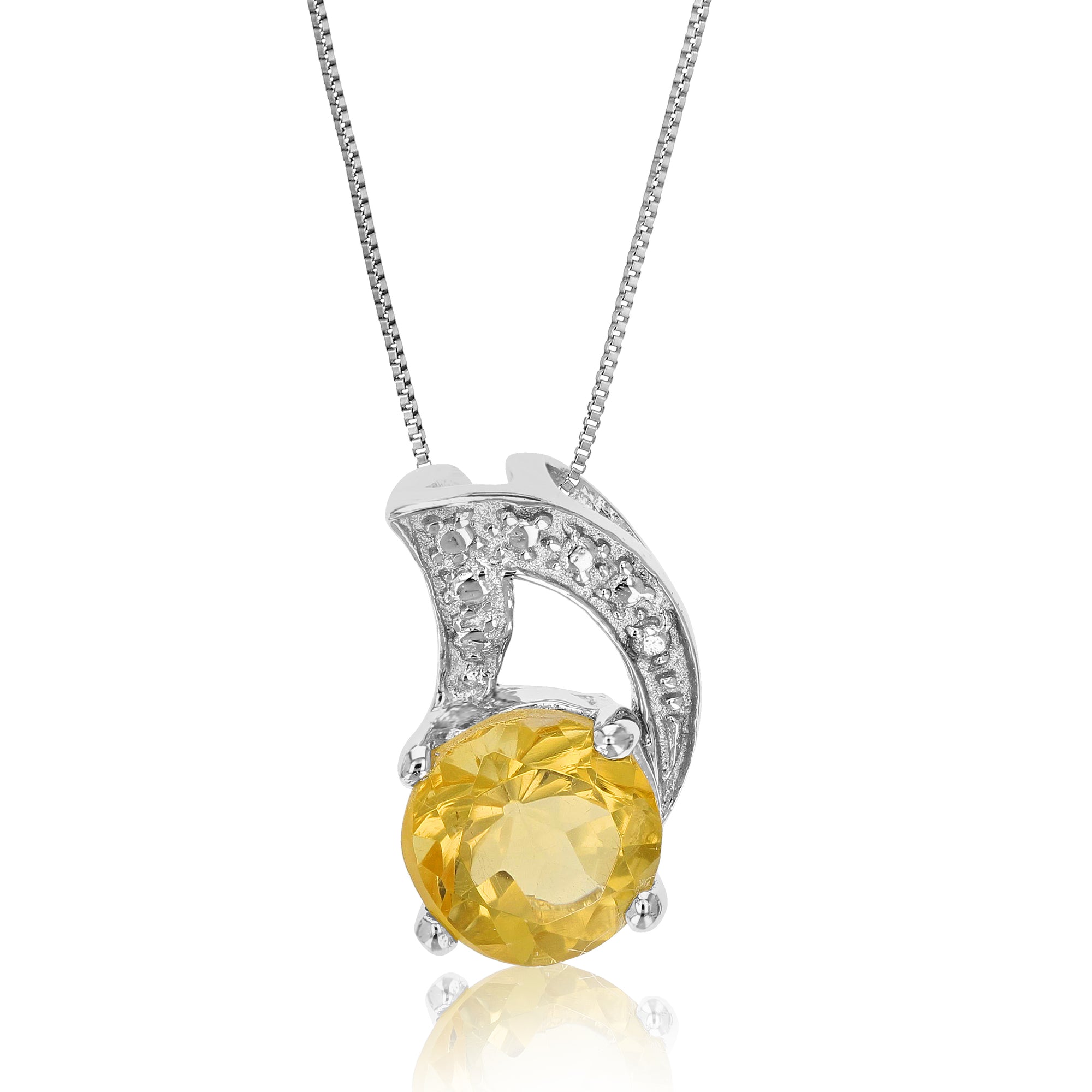 3/4 cttw Pendant Necklace, Citrine Pendant Necklace for Women in .925 Sterling Silver with Rhodium, 18 Inch Chain, Prong Setting