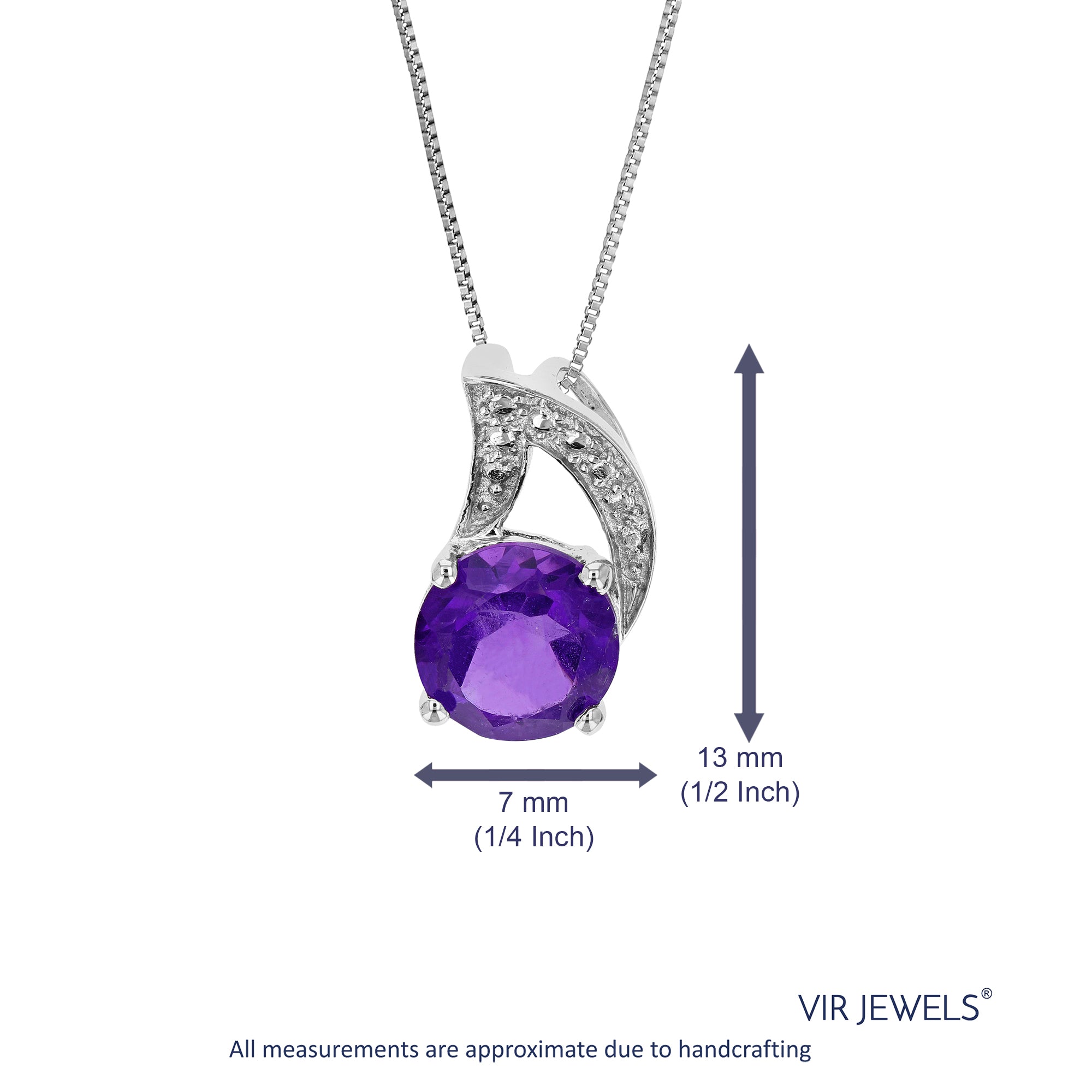 1.20 cttw Pendant Necklace, Purple Amethyst Pendant Necklace for Women in .925 Sterling Silver with Rhodium, 18 Inch Chain, Prong Setting