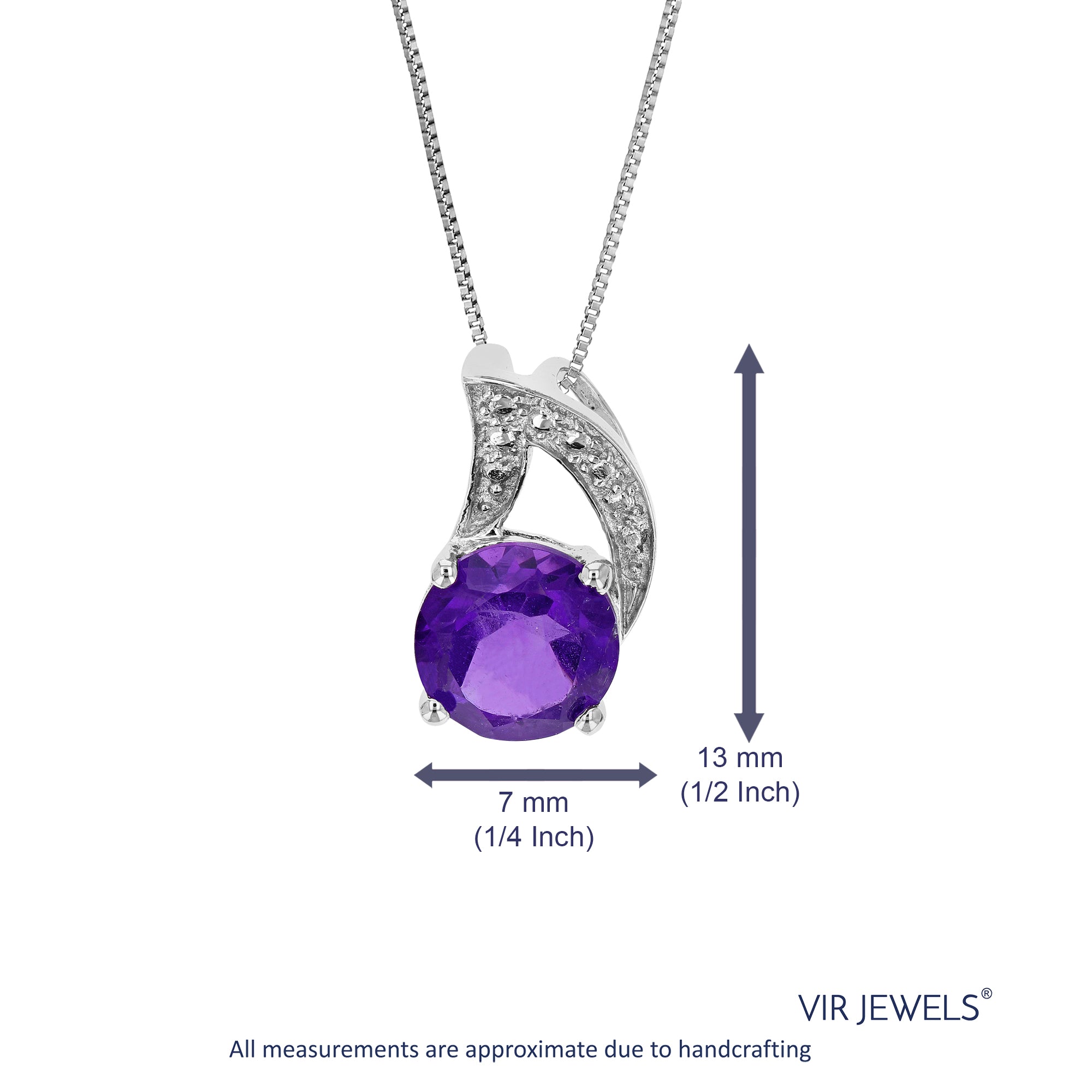 1.20 cttw Pendant Necklace, Purple Amethyst Pendant Necklace for Women in .925 Sterling Silver with Rhodium, 18 Inch Chain, Prong Setting