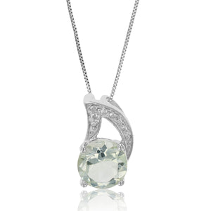1.20 cttw Pendant Necklace, Green Amethyst Pendant Necklace for Women in .925 Sterling Silver with Rhodium, 18 Inch Chain, Prong Setting