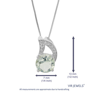 1.20 cttw Pendant Necklace, Green Amethyst Pendant Necklace for Women in .925 Sterling Silver with Rhodium, 18 Inch Chain, Prong Setting