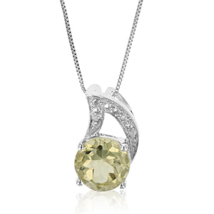 1.20 cttw Pendant Necklace, Lemon Quartz Pendant Necklace for Women in .925 Sterling Silver with Rhodium, 18 Inch Chain, Prong Setting