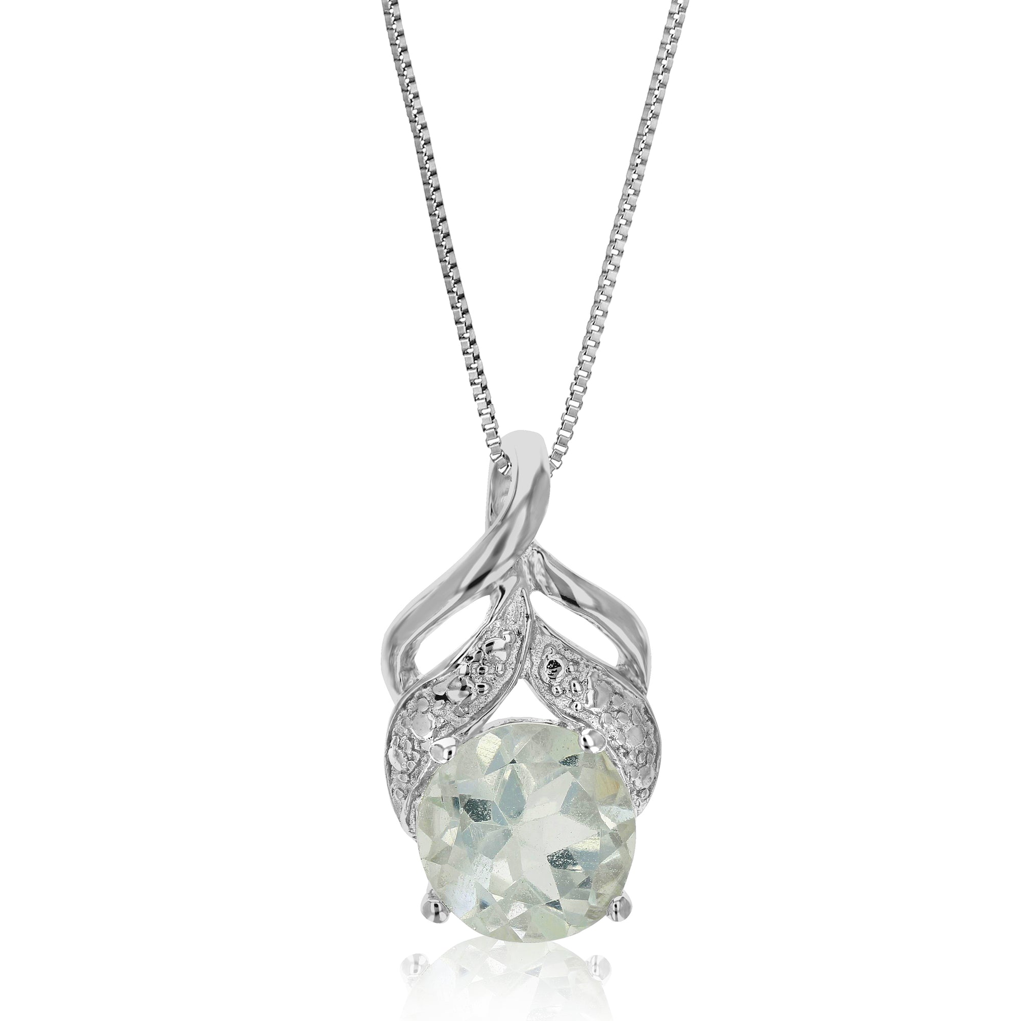 1.20 cttw Pendant Necklace, Green Amethyst Pendant Necklace for Women in .925 Sterling Silver with Rhodium, 18 Inch Chain, Prong Setting