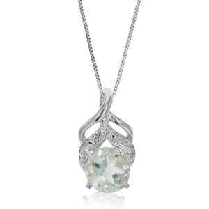1.20 cttw Pendant Necklace, Green Amethyst Pendant Necklace for Women in .925 Sterling Silver with Rhodium, 18 Inch Chain, Prong Setting