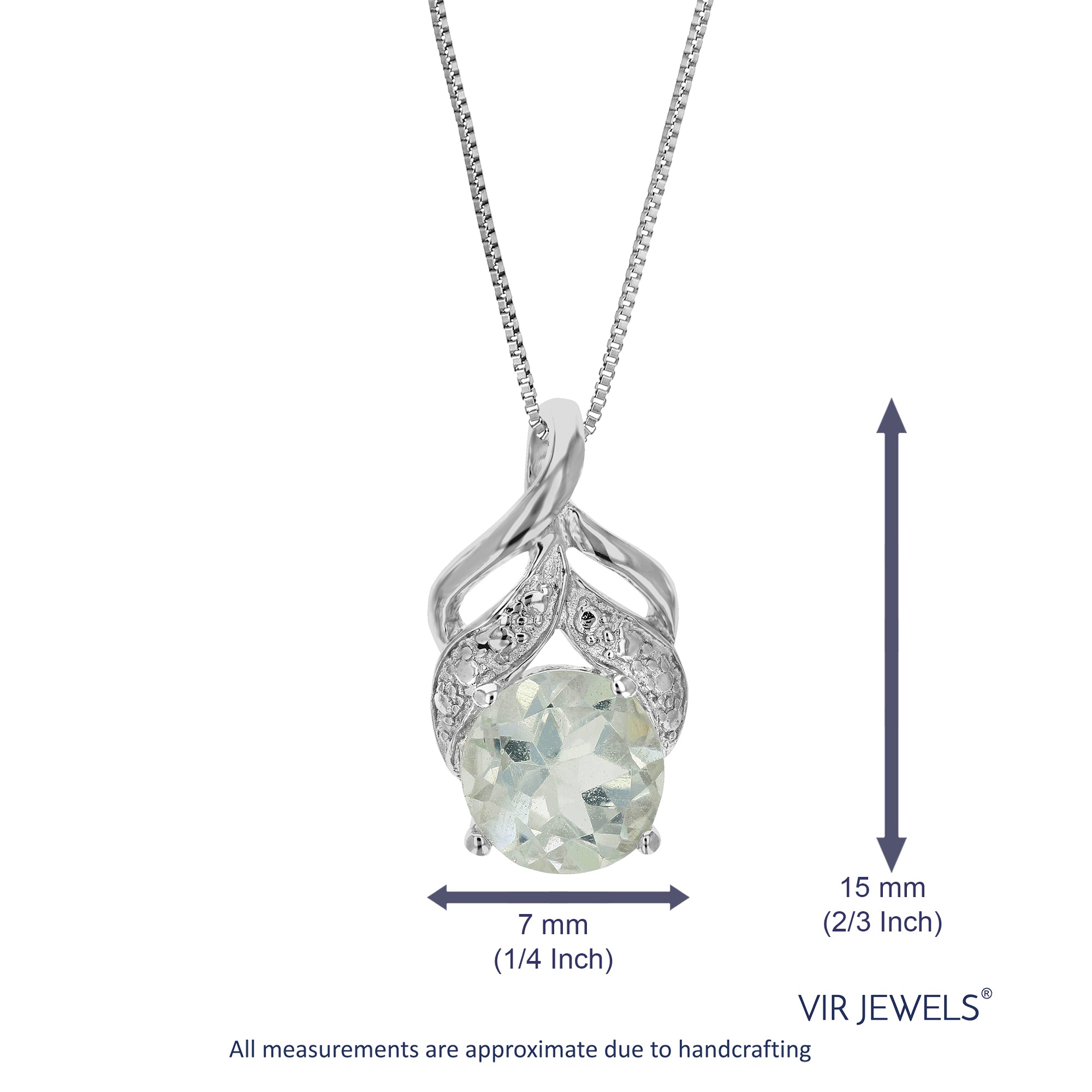 1.20 cttw Pendant Necklace, Green Amethyst Pendant Necklace for Women in .925 Sterling Silver with Rhodium, 18 Inch Chain, Prong Setting