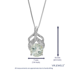 1.20 cttw Pendant Necklace, Green Amethyst Pendant Necklace for Women in .925 Sterling Silver with Rhodium, 18 Inch Chain, Prong Setting