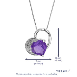 1 cttw Pendant Necklace, Purple Amethyst Heart Pendant Necklace for Women in .925 Sterling Silver with Rhodium, 18 Inch Chain, Prong Setting