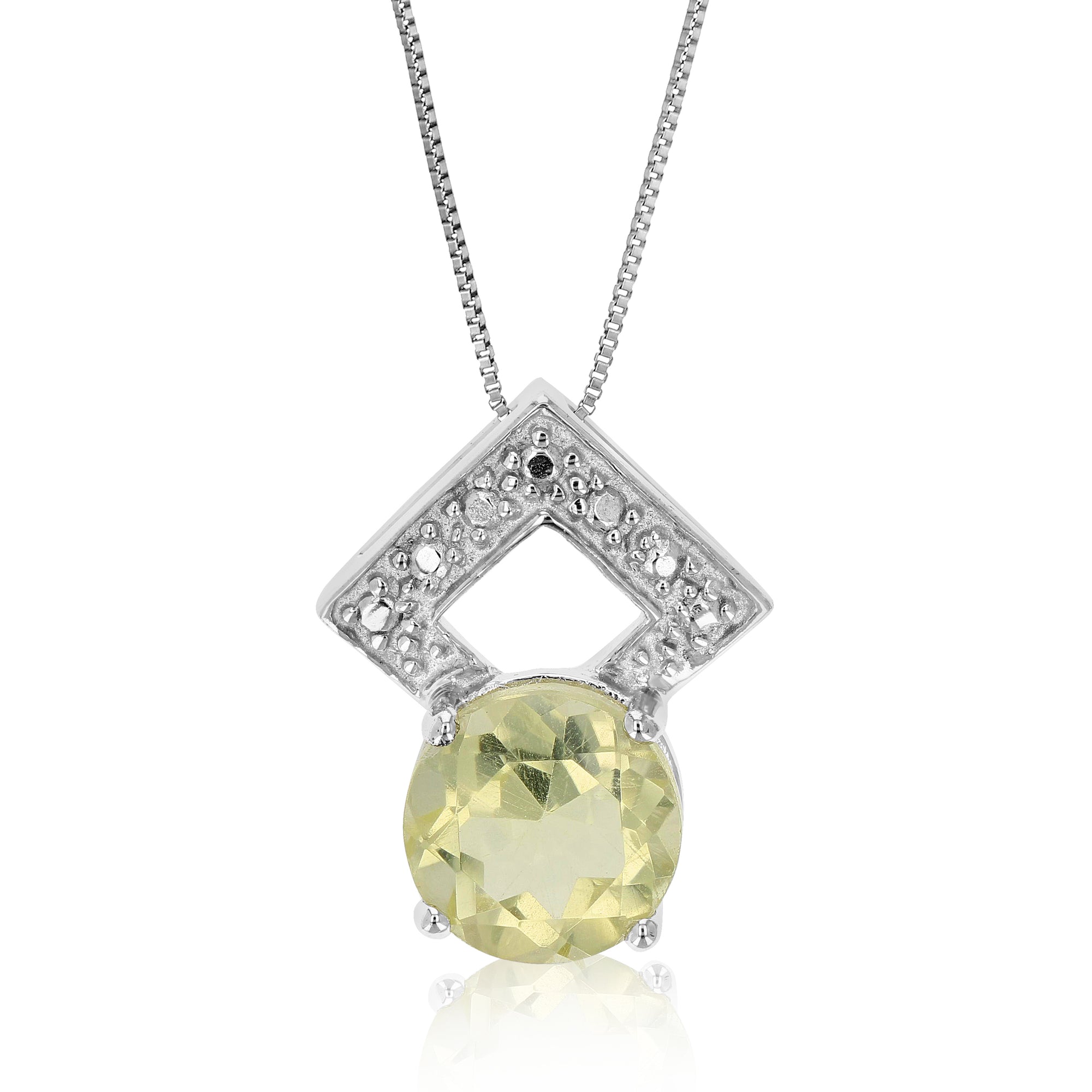 1.20 cttw Pendant Necklace, Lemon Quartz Pendant Necklace for Women in .925 Sterling Silver with Rhodium, 18 Inch Chain, Prong Setting