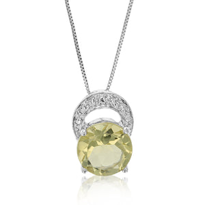 1.50 cttw Pendant Necklace, Lemon Quartz Pendant Necklace for Women in .925 Sterling Silver with Rhodium, 18 Inch Chain, Prong Setting