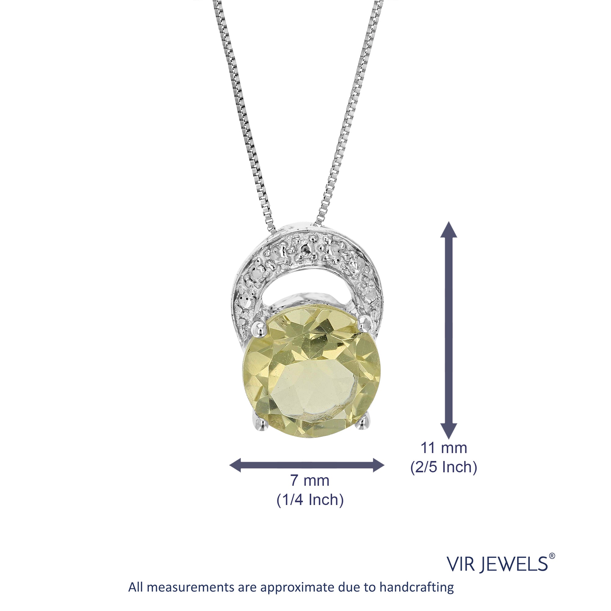 1.50 cttw Pendant Necklace, Lemon Quartz Pendant Necklace for Women in .925 Sterling Silver with Rhodium, 18 Inch Chain, Prong Setting