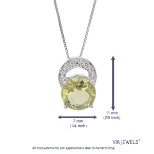 1.50 cttw Pendant Necklace, Lemon Quartz Pendant Necklace for Women in .925 Sterling Silver with Rhodium, 18 Inch Chain, Prong Setting