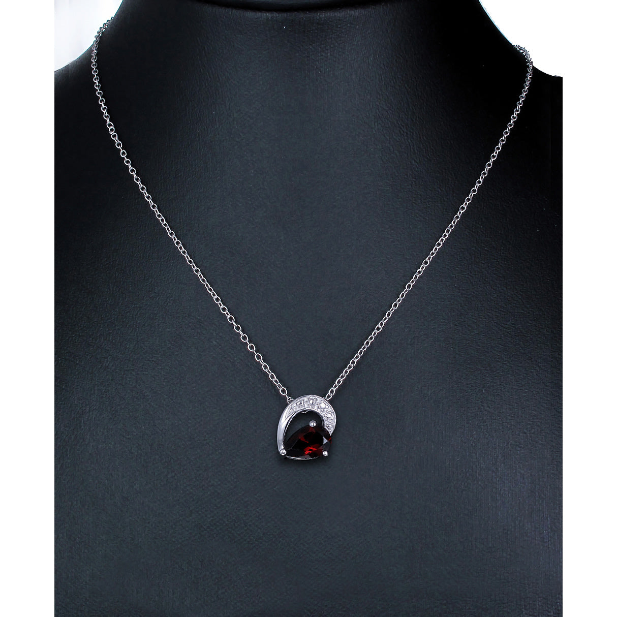 0.90 cttw Pendant Necklace, Garnet Pear Shape Pendant Necklace for Women in .925 Sterling Silver with Rhodium, 18 Inch Chain, Prong Setting