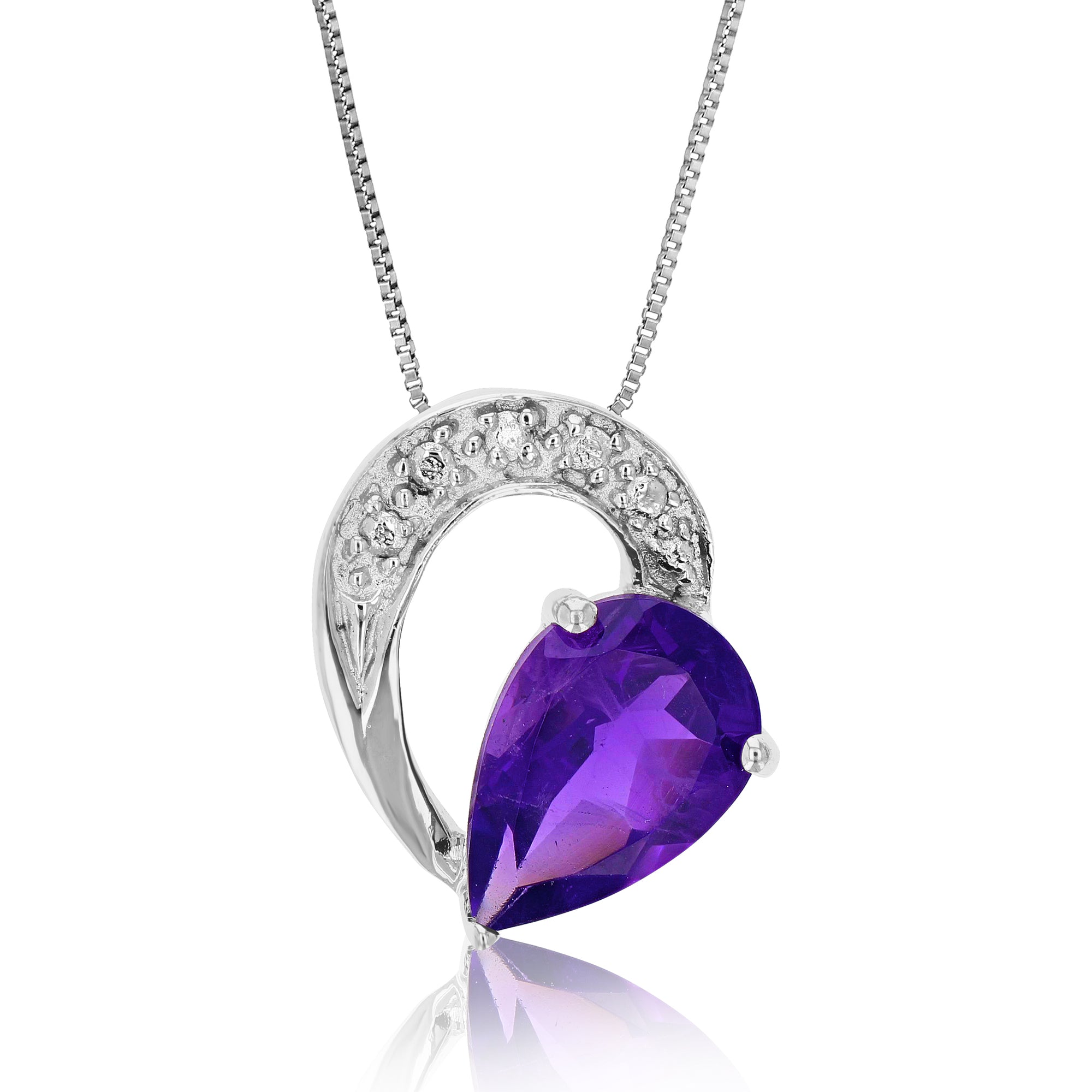 1.10 cttw Pendant Necklace, Purple Amethyst Pear Shape Pendant Necklace for Women in .925 Sterling Silver with Rhodium, 18 Inch Chain, Prong Setting