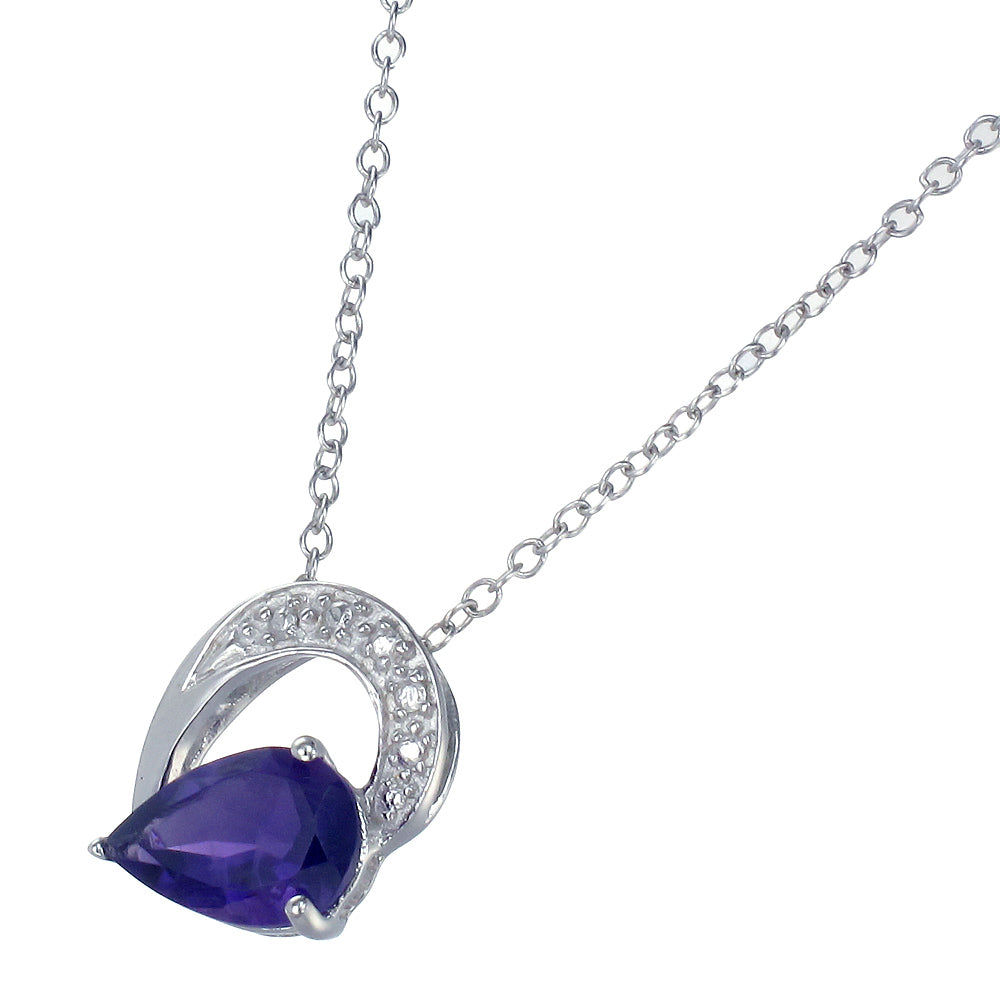 1.10 cttw Pendant Necklace, Purple Amethyst Pear Shape Pendant Necklace for Women in .925 Sterling Silver with Rhodium, 18 Inch Chain, Prong Setting