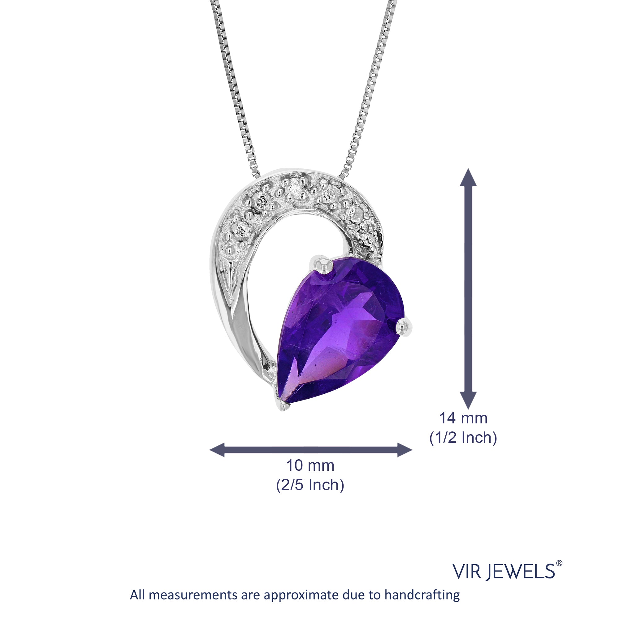 1.10 cttw Pendant Necklace, Purple Amethyst Pear Shape Pendant Necklace for Women in .925 Sterling Silver with Rhodium, 18 Inch Chain, Prong Setting