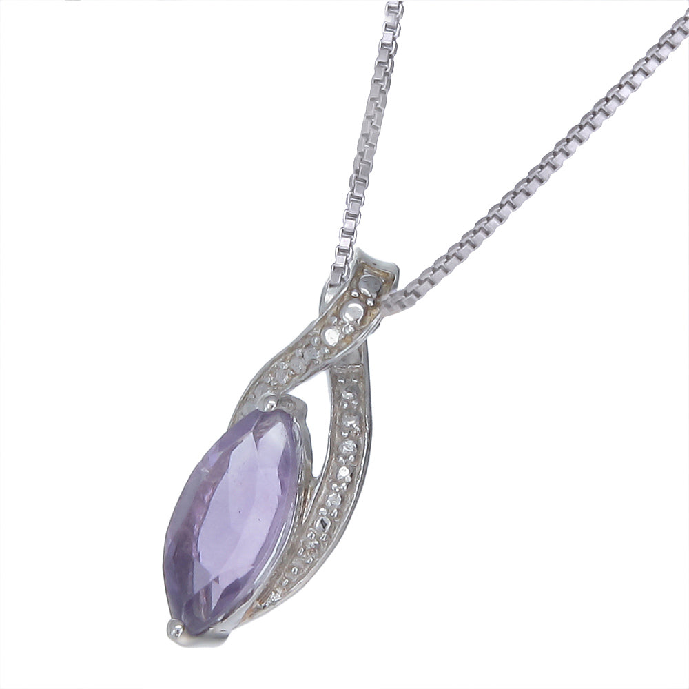 1.50 cttw Pendant Necklace, Purple Amethyst Marquise Pendant Necklace for Women in .925 Sterling Silver with Rhodium, 18 Inch Chain, Prong Setting