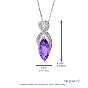1.50 cttw Pendant Necklace, Purple Amethyst Marquise Pendant Necklace for Women in .925 Sterling Silver with Rhodium, 18 Inch Chain, Prong Setting