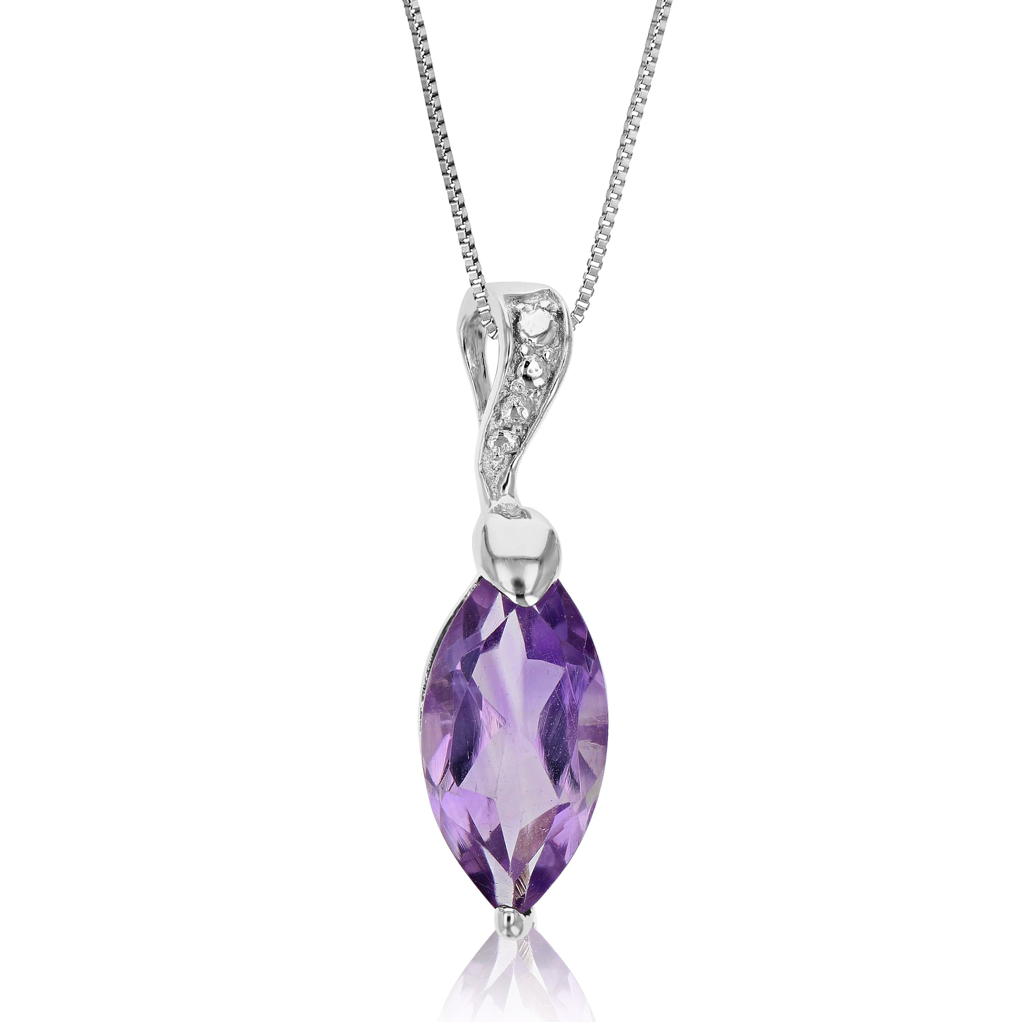 1.50 cttw Pendant Necklace, Purple Amethyst Marquise Pendant Necklace for Women in .925 Sterling Silver with Rhodium, 18 Inch Chain, Prong Setting