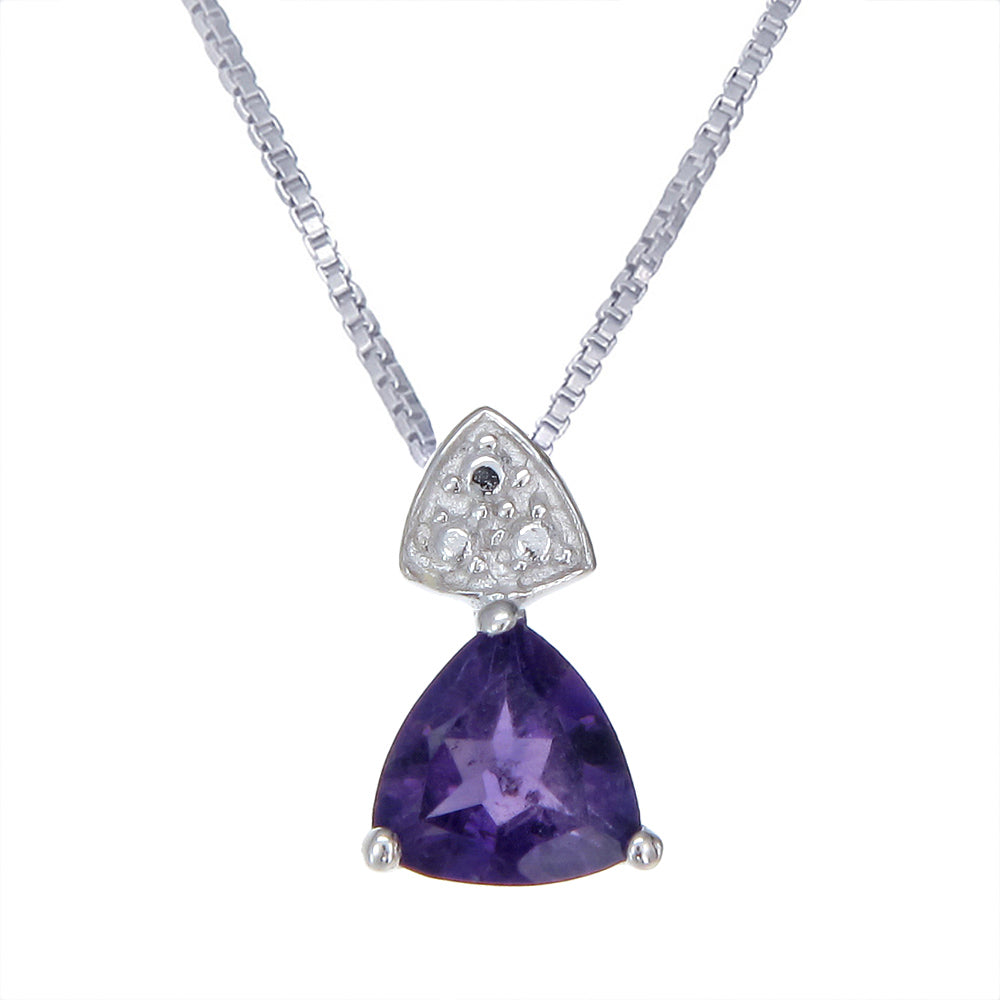 0.60 cttw Pendant Necklace, Purple Amethyst Trillion Shape Pendant Necklace for Women in .925 Sterling Silver with Rhodium, 18 Inch Chain, Prong Setting