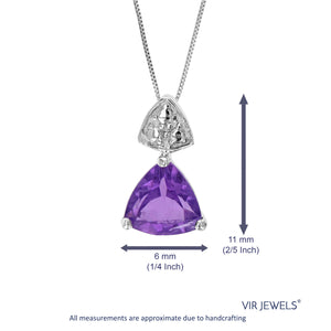 0.60 cttw Pendant Necklace, Purple Amethyst Trillion Shape Pendant Necklace for Women in .925 Sterling Silver with Rhodium, 18 Inch Chain, Prong Setting