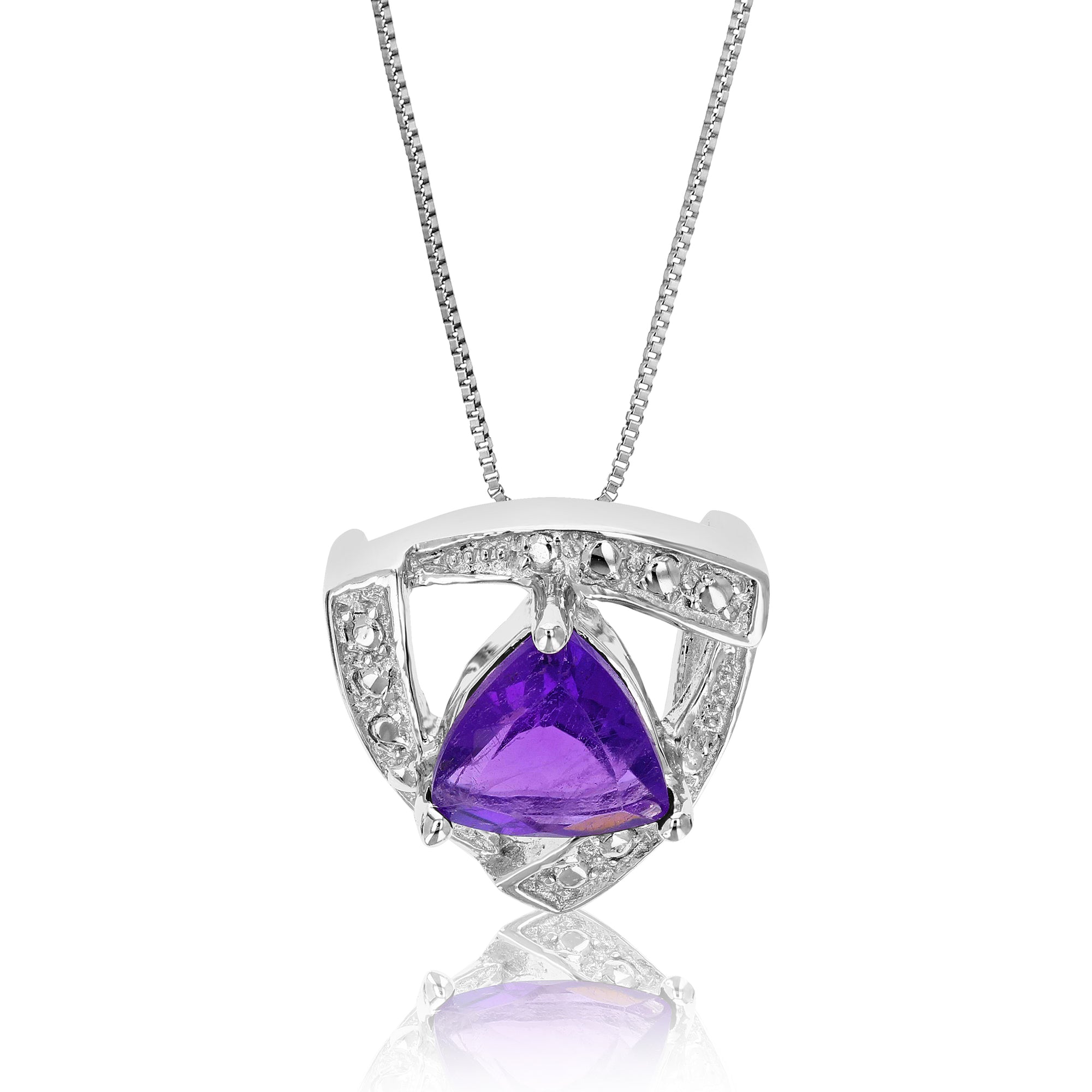 1 cttw Pendant Necklace, Purple Amethyst Trillion Shape Pendant Necklace for Women in .925 Sterling Silver with Rhodium, 18 Inch Chain, Prong Setting