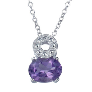 1.20 cttw Pendant Necklace, Purple Amethyst Oval Pendant Necklace for Women in .925 Sterling Silver with Rhodium, 18 Inch Chain, Prong Setting