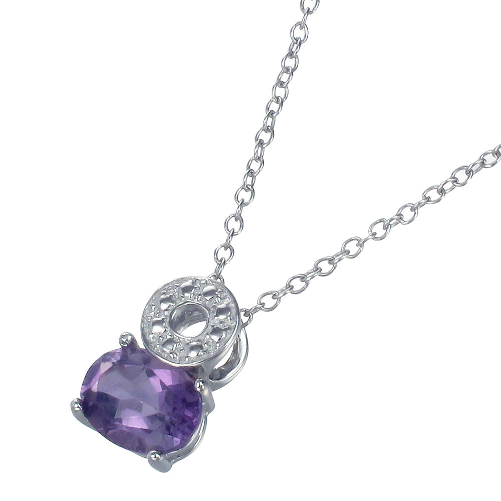 1.20 cttw Pendant Necklace, Purple Amethyst Oval Pendant Necklace for Women in .925 Sterling Silver with Rhodium, 18 Inch Chain, Prong Setting