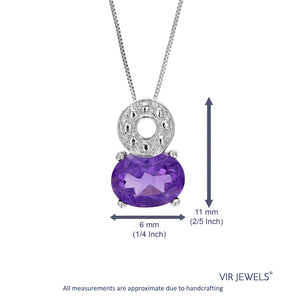 1.20 cttw Pendant Necklace, Purple Amethyst Oval Pendant Necklace for Women in .925 Sterling Silver with Rhodium, 18 Inch Chain, Prong Setting