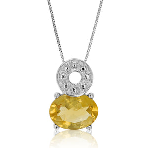1.20 cttw Pendant Necklace, Citrine Oval Shape Pendant Necklace for Women in .925 Sterling Silver with Rhodium, 18 Inch Chain, Prong Setting