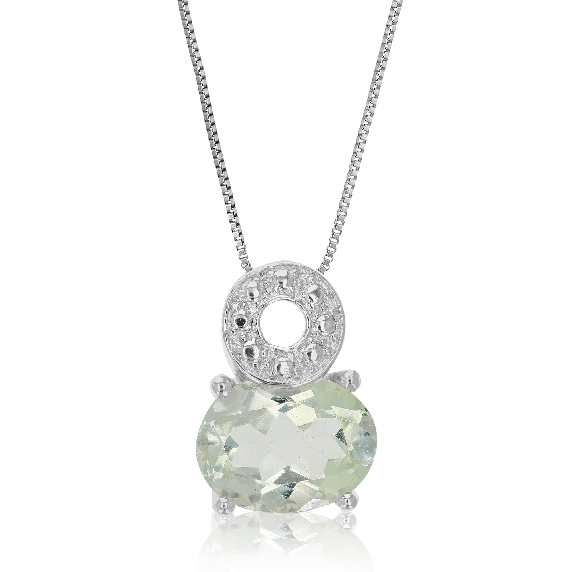 1 cttw Pendant Necklace, Green Amethyst Oval Pendant Necklace for Women in .925 Sterling Silver with Rhodium, 18 Inch Chain, Prong Setting