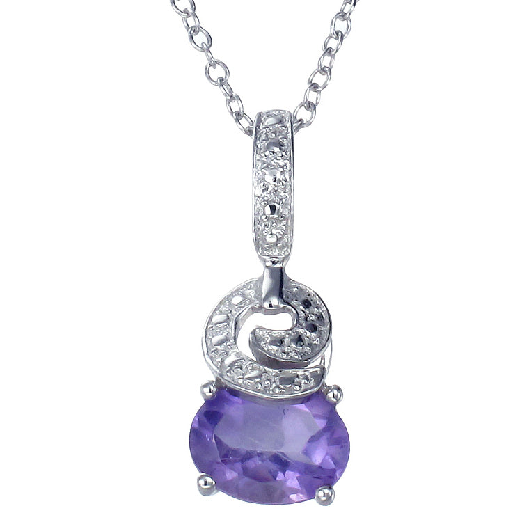 1.20 cttw Pendant Necklace, Purple Amethyst Oval Shape Pendant Necklace for Women in .925 Sterling Silver with Rhodium, 18 Inch Chain, Prong Setting