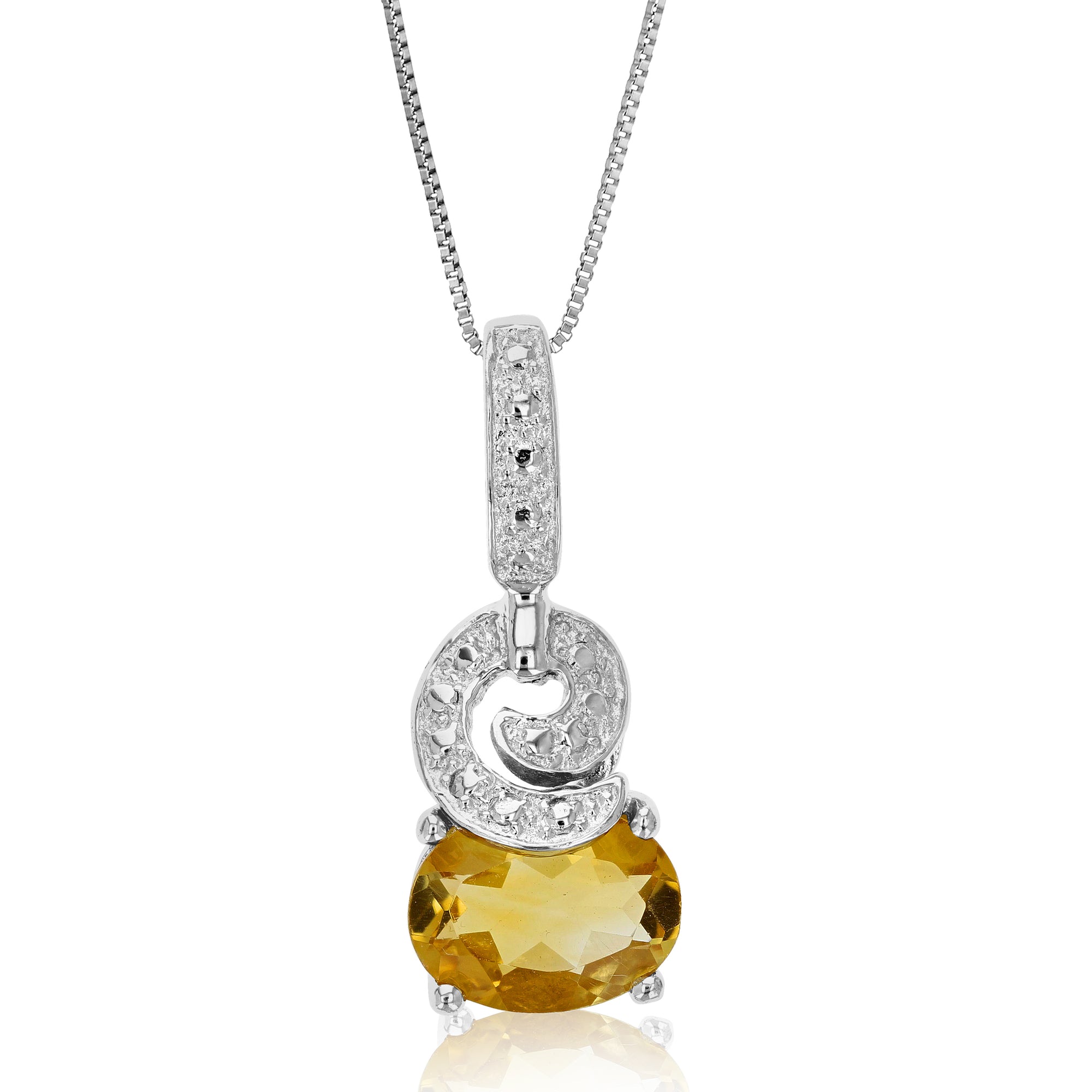 1 cttw Pendant Necklace, Citrine Oval Pendant Necklace for Women in .925 Sterling Silver with Rhodium, 18 Inch Chain, Prong Setting