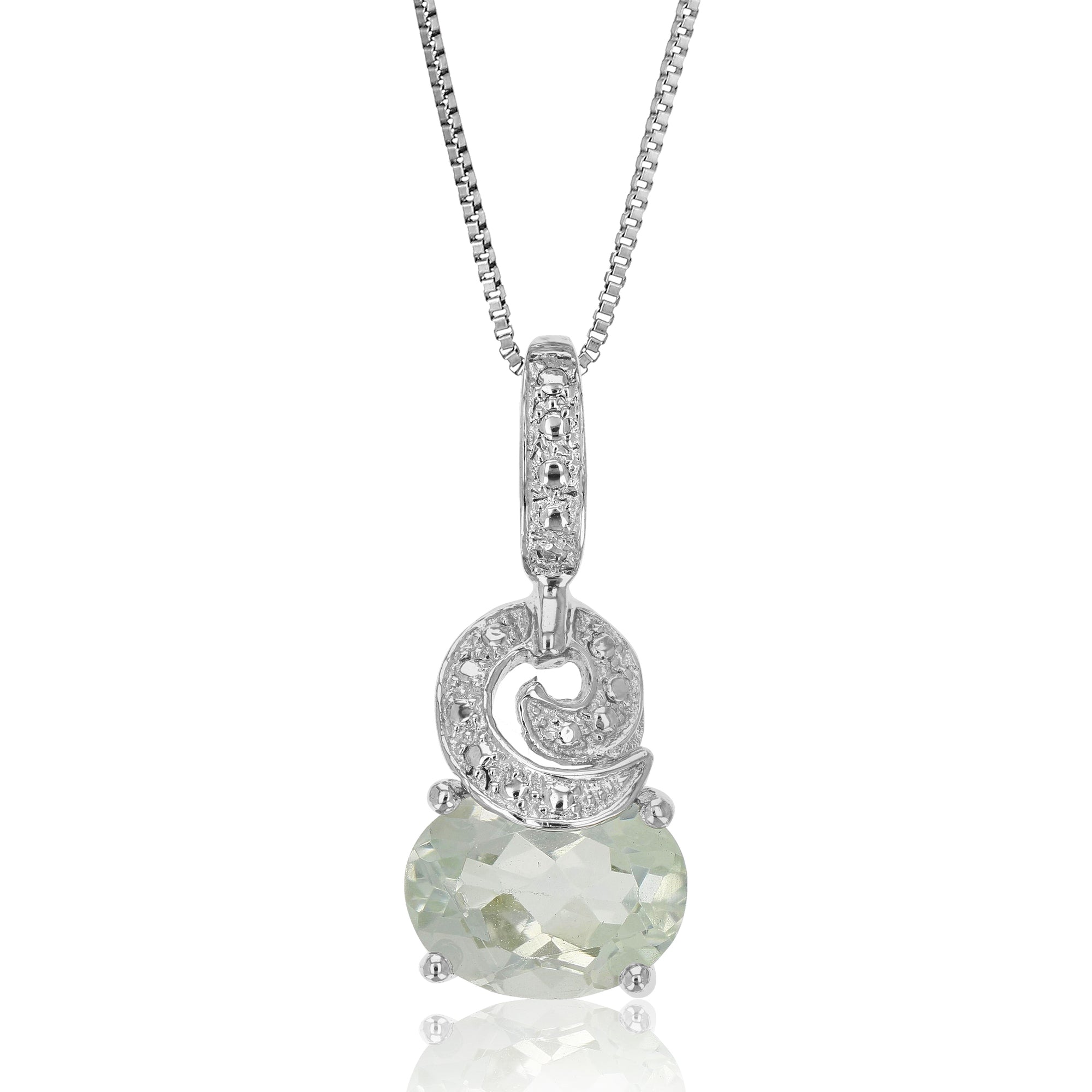 1.70 cttw Pendant Necklace, Green Amethyst Oval Pendant Necklace for Women in .925 Sterling Silver with Rhodium, 18 Inch Chain, Prong Setting