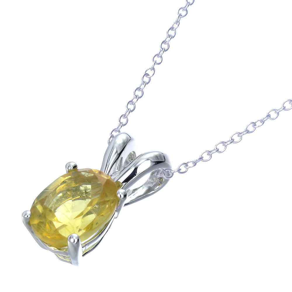 1.20 cttw Pendant Necklace, Citrine Oval Pendant Necklace for Women in .925 Sterling Silver with Rhodium, 18 Inch Chain, Prong Setting