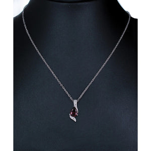 0.90 cttw Pendant Necklace, Garnet Pear Shape Pendant Necklace for Women in .925 Sterling Silver with Rhodium, 18 Inch Chain, Prong Setting