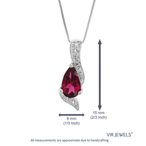 0.90 cttw Pendant Necklace, Garnet Pear Shape Pendant Necklace for Women in .925 Sterling Silver with Rhodium, 18 Inch Chain, Prong Setting