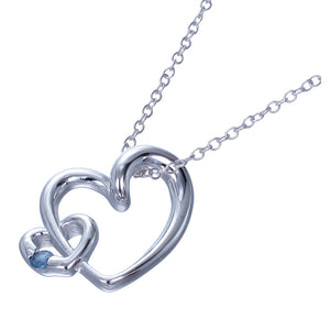 0.03 cttw Pendant Necklace, Blue Sapphire Heart Pendant Necklace for Women in .925 Sterling Silver with 18 Inch Chain