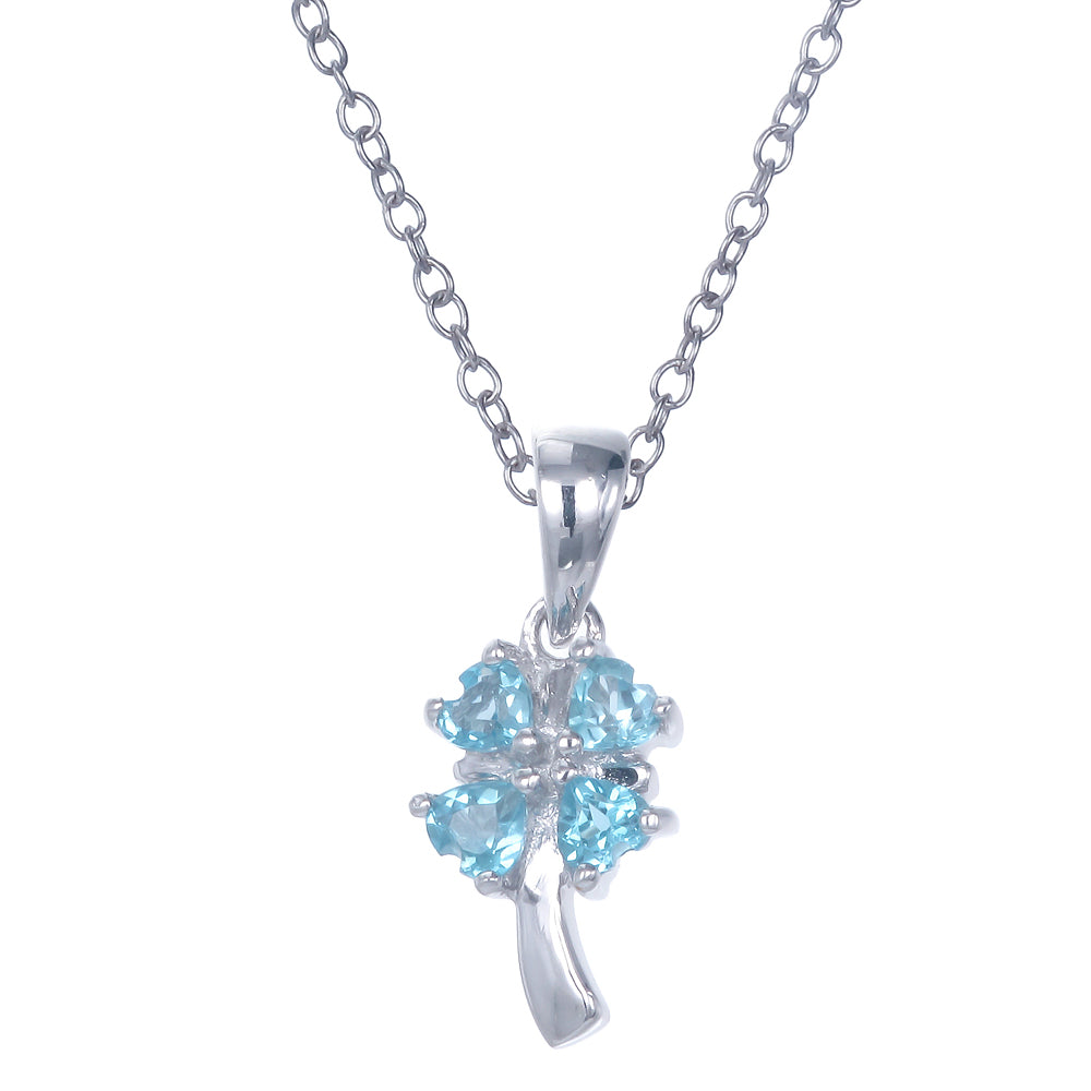 2/5 cttw Pendant Necklace, Swiss Blue Topaz Heart Pendant Necklace for Women in .925 Sterling Silver with Rhodium, 18 Inch Chain, Prong Setting
