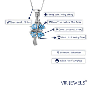 2/5 cttw Pendant Necklace, Swiss Blue Topaz Heart Pendant Necklace for Women in .925 Sterling Silver with Rhodium, 18 Inch Chain, Prong Setting
