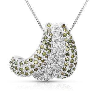 1.70 cttw Green and White Diamond Pendant Necklace 14K White Gold with Chain