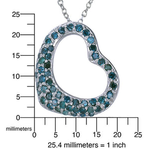 1.25 cttw Diamond Pendant, Blue Diamond Heart Shape Pendant Necklace for Women in .925 Sterling Silver with Rhodium, 18 Inch Chain, Prong Setting