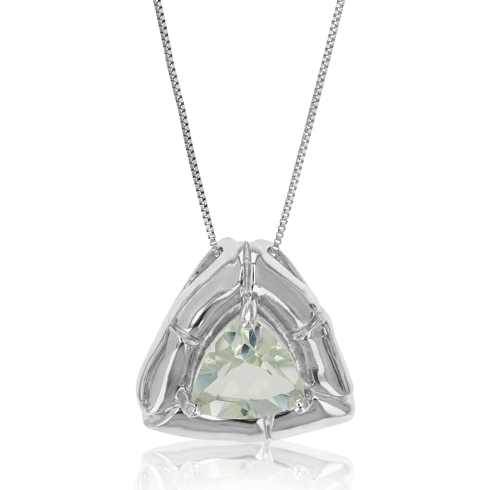 3/4 cttw Pendant Necklace, Green Amethyst Trillion Pendant Necklace for Women in .925 Sterling Silver with Rhodium, 18 Inch Chain, Prong Setting