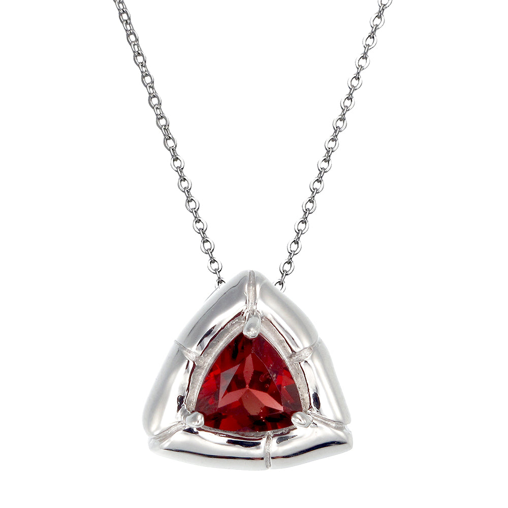 1 cttw Pendant Necklace, Garnet Trillion Shape Pendant Necklace for Women in .925 Sterling Silver with Rhodium, 18 Inch Chain, Prong Setting