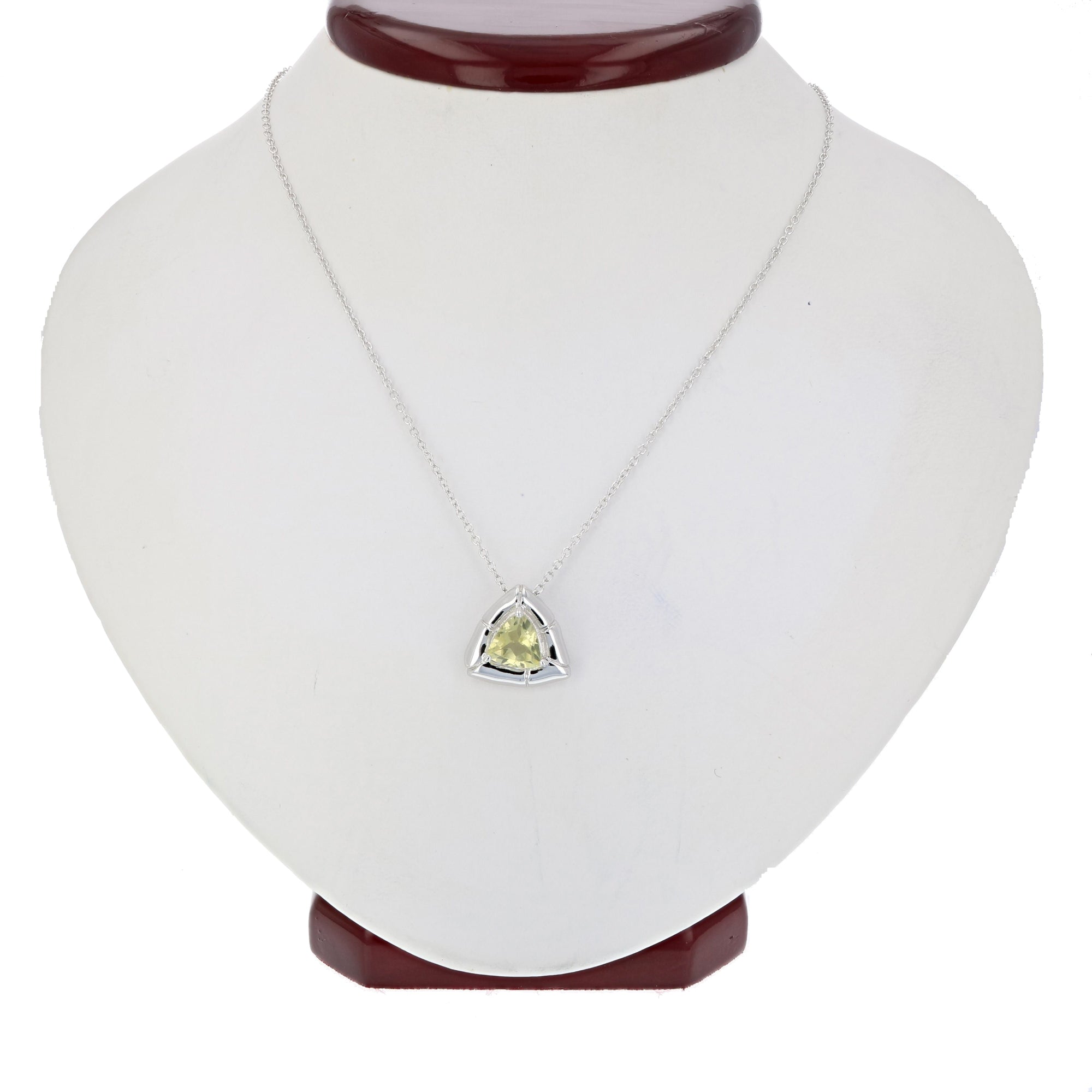 1 cttw Pendant Necklace, Lemon Quartz Trillion Shape Pendant Necklace for Women in .925 Sterling Silver with Rhodium, 18 Inch Chain, Prong Setting