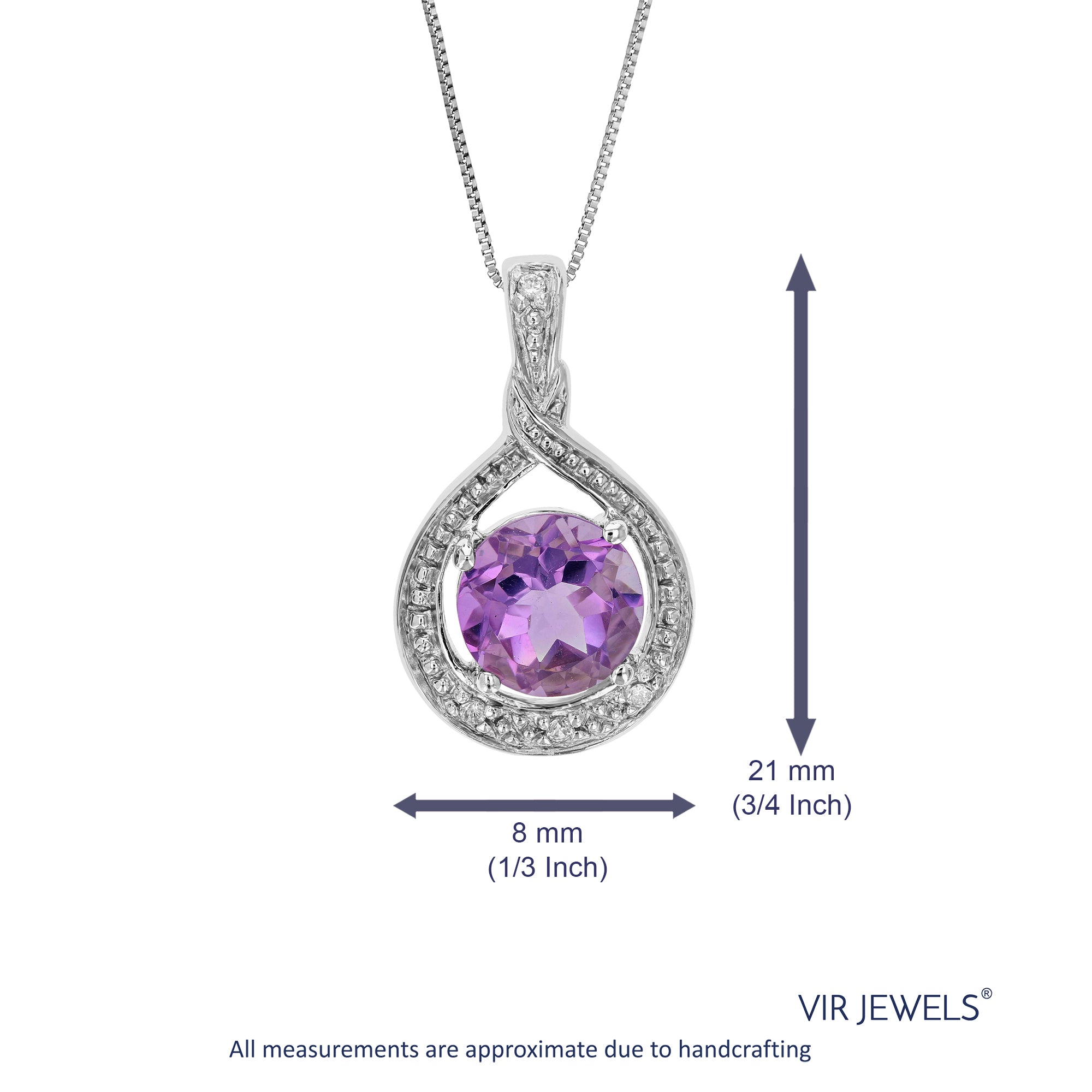 1.25 cttw Pendant Necklace, Purple Amethyst Pendant Necklace for Women in .925 Sterling Silver with Rhodium, 18 Inch Chain, Prong Setting
