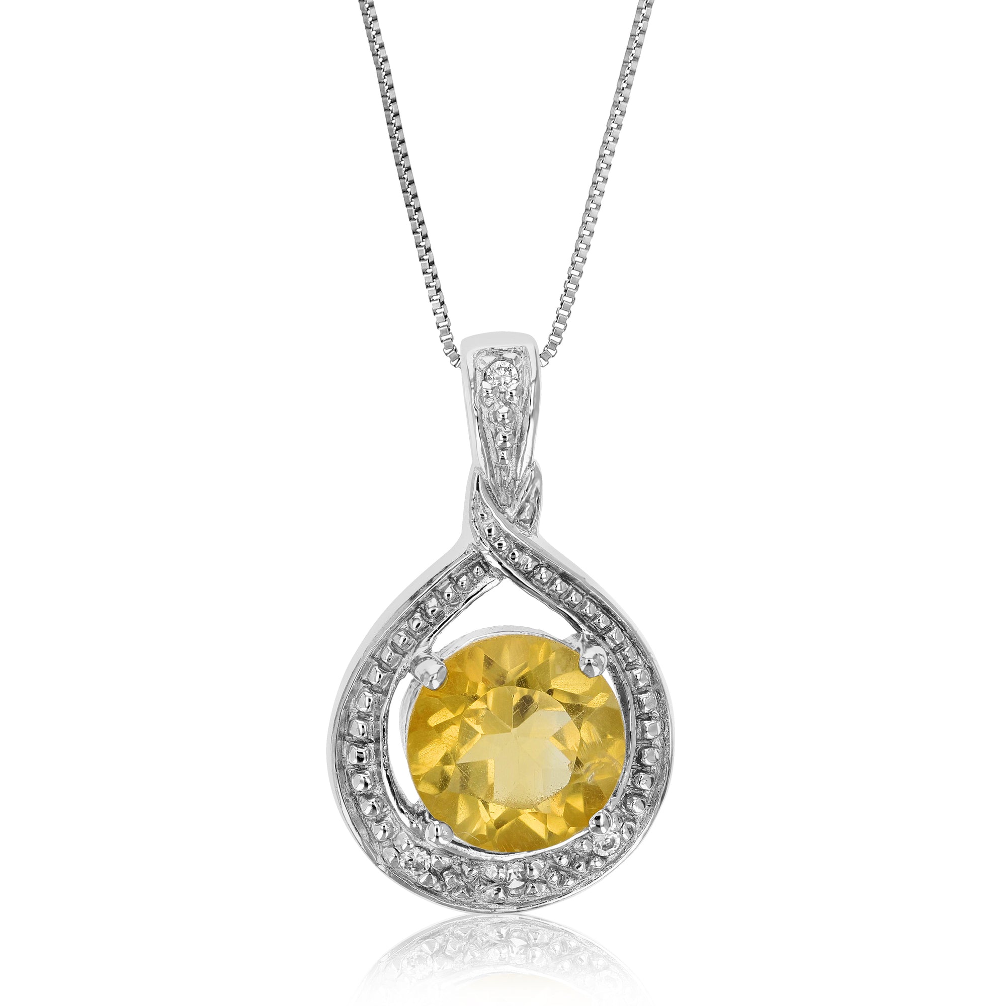 1.30 cttw Pendant Necklace, Citrine Pendant Necklace for Women in .925 Sterling Silver with Rhodium, 18 Inch Chain, Prong Setting