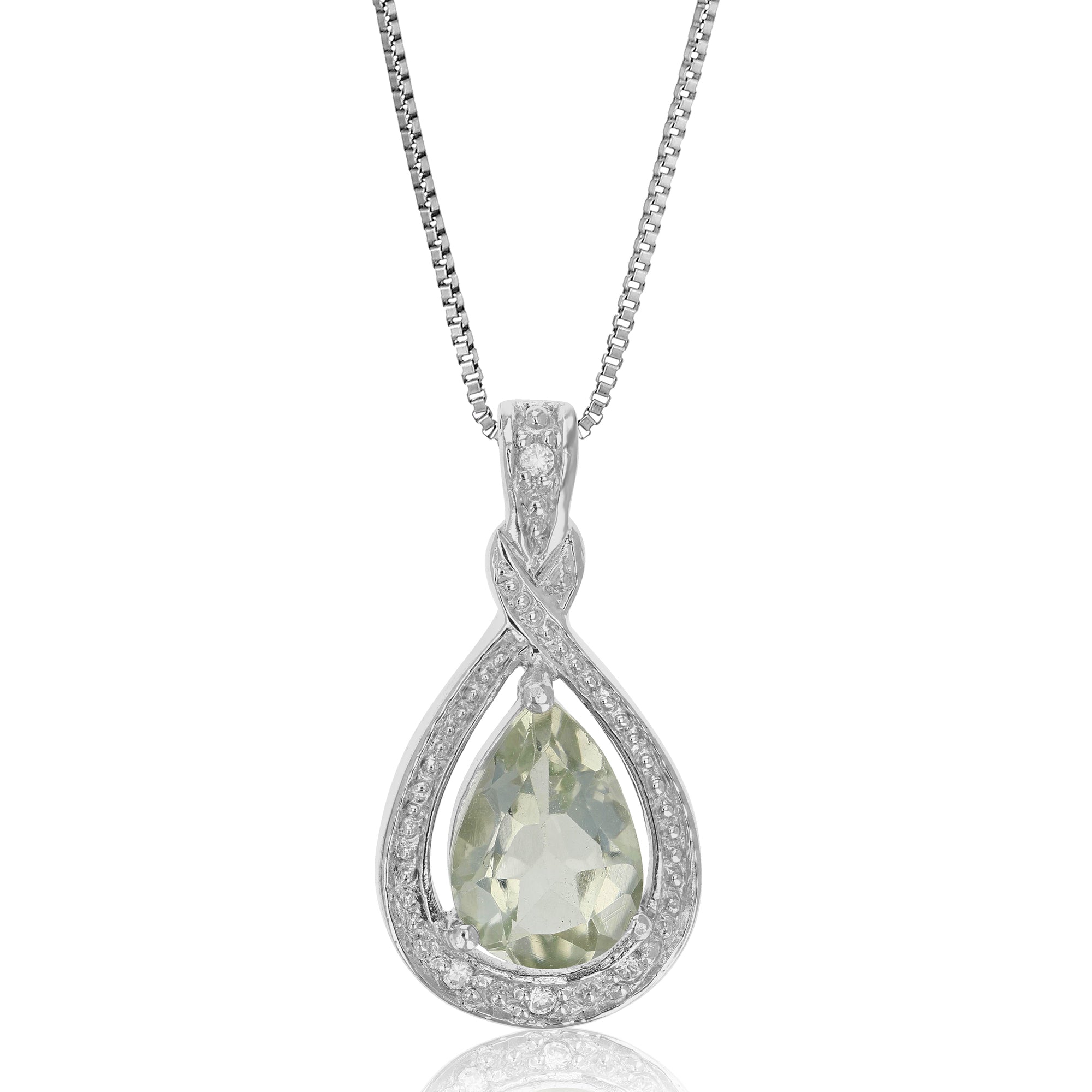 1.35 cttw Pendant Necklace, Green Amethyst Pear Shape Pendant Necklace for Women in .925 Sterling Silver with Rhodium, 18 Inch Chain, Prong Setting