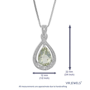1.35 cttw Pendant Necklace, Green Amethyst Pear Shape Pendant Necklace for Women in .925 Sterling Silver with Rhodium, 18 Inch Chain, Prong Setting