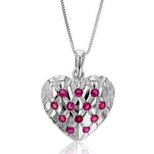 Heart Pendant Necklace, Red CZ Heart Pendant Necklace for Women in .925 Sterling Silver with 18 Inch Chain