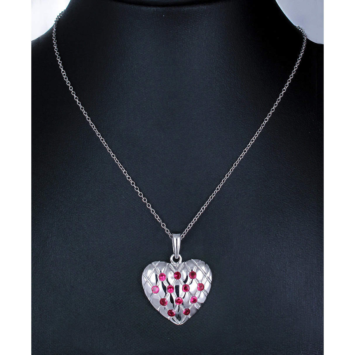 Heart Pendant Necklace, Red CZ Heart Pendant Necklace for Women in .925 Sterling Silver with 18 Inch Chain